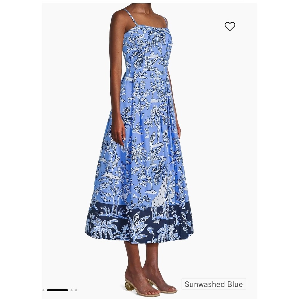 Lilly Pulitzer Kenni Midi Dress Sunwashed Blue Tall Tales Strapless Pockets 12 - Picture 3 of 11